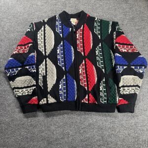 Vintage 1990s 3D Knit Coogi Style Full Zip Sweater Delf 28x25 Tagged 2XL Fits L